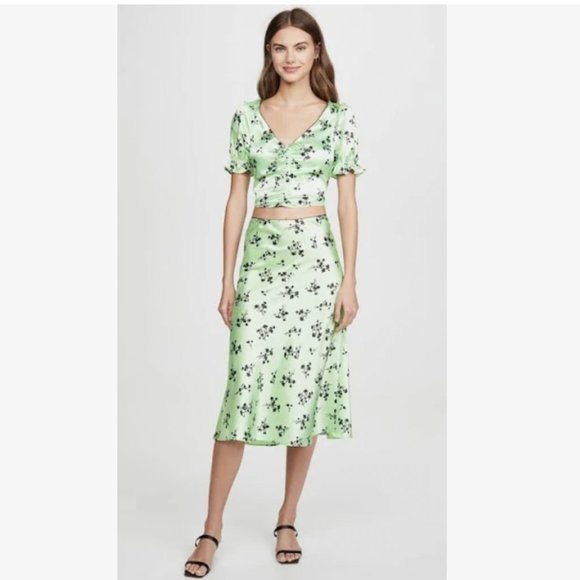 LIKELY Mona Floral Print Ruched Crop Top & Cruz Skirt 2pc Matching Set 6, NWT - Picture 4 of 11